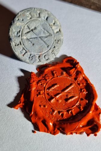 Petschaft mit Hausmarke um 1500 - 1600 Siegel aus Blei.